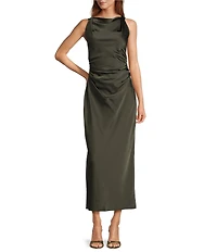 Antonio Melani Bimini Satin Mock Cowl Neck Sleeveless Blouson Maxi Dress