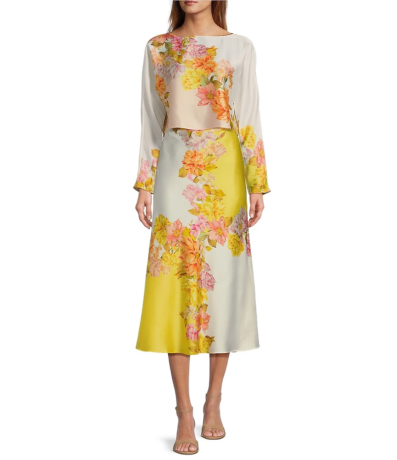 Antonio Melani Coordinating Blakely Satin Floral Midi Skirt