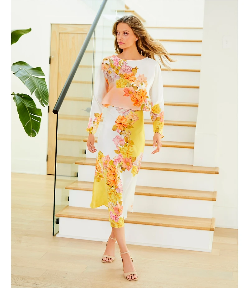 Antonio Melani Coordinating Blakely Satin Floral Midi Skirt