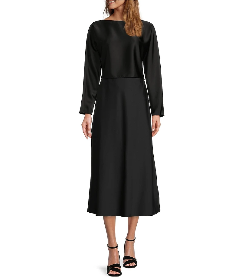 Antonio Melani Blyss Boat Neck Long Sleeve Coordinating Satin Blouse