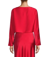 Antonio Melani Blyss Boat Neck Long Sleeve Coordinating Satin Blouse