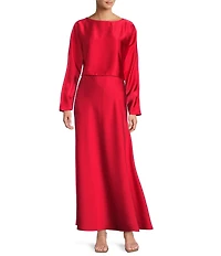 Antonio Melani Blyss Boat Neck Long Sleeve Coordinating Satin Blouse