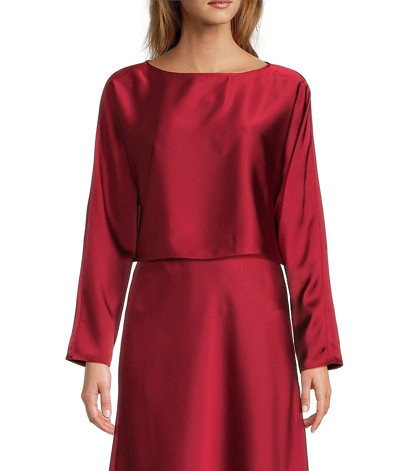 Antonio Melani Blyss Boat Neck Long Sleeve Coordinating Satin Blouse