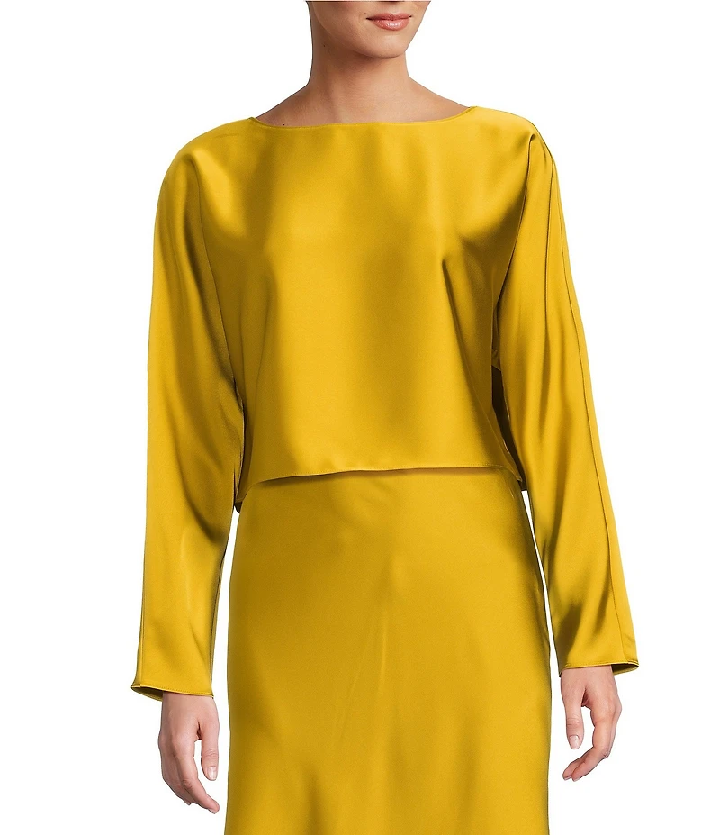 Antonio Melani Blyss Boat Neck Long Sleeve Coordinating Satin Blouse