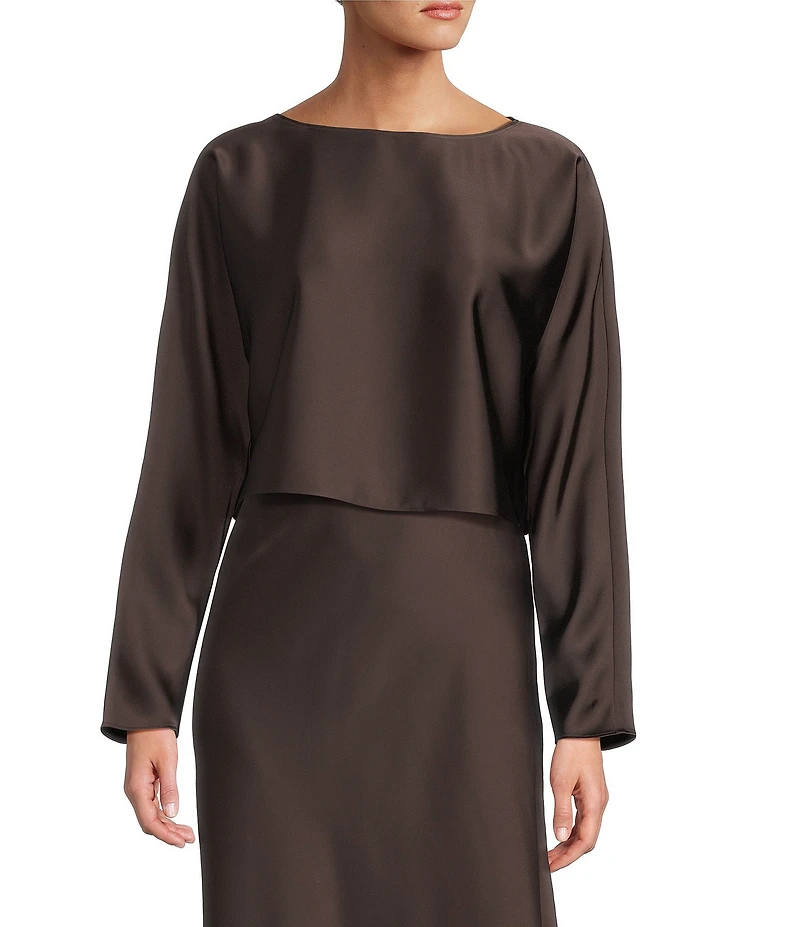 Antonio Melani Blyss Boat Neck Long Sleeve Coordinating Satin Blouse