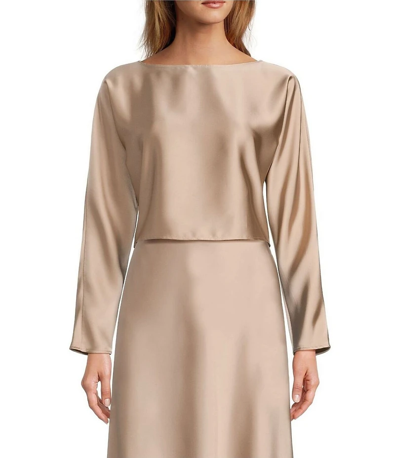 Antonio Melani Blyss Boat Neck Long Sleeve Coordinating Satin Blouse