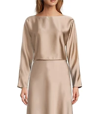 Antonio Melani Blyss Boat Neck Long Sleeve Coordinating Satin Blouse