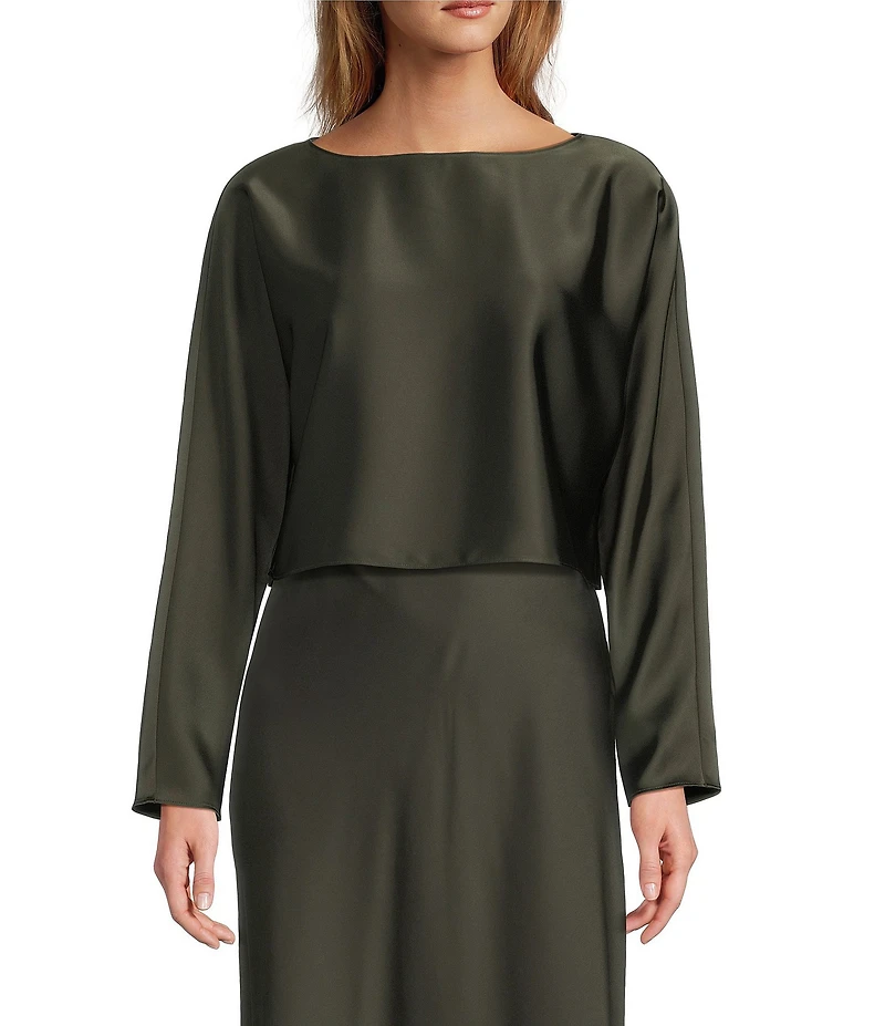 Antonio Melani Blyss Boat Neck Long Sleeve Coordinating Satin Blouse