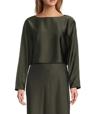 Antonio Melani Blyss Boat Neck Long Sleeve Coordinating Satin Blouse
