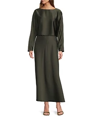Antonio Melani Blyss Boat Neck Long Sleeve Coordinating Satin Blouse