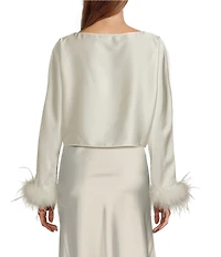 Antonio Melani Blyss Drapey Satin Boat Neck Long Sleeve Feather Cuff Blouse
