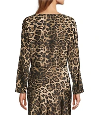 Antonio Melani Blyss Leopard Print Satin Boat Neck Long Sleeve Coordinating Blouse
