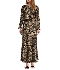 Antonio Melani Blyss Leopard Print Satin Boat Neck Long Sleeve Coordinating Blouse