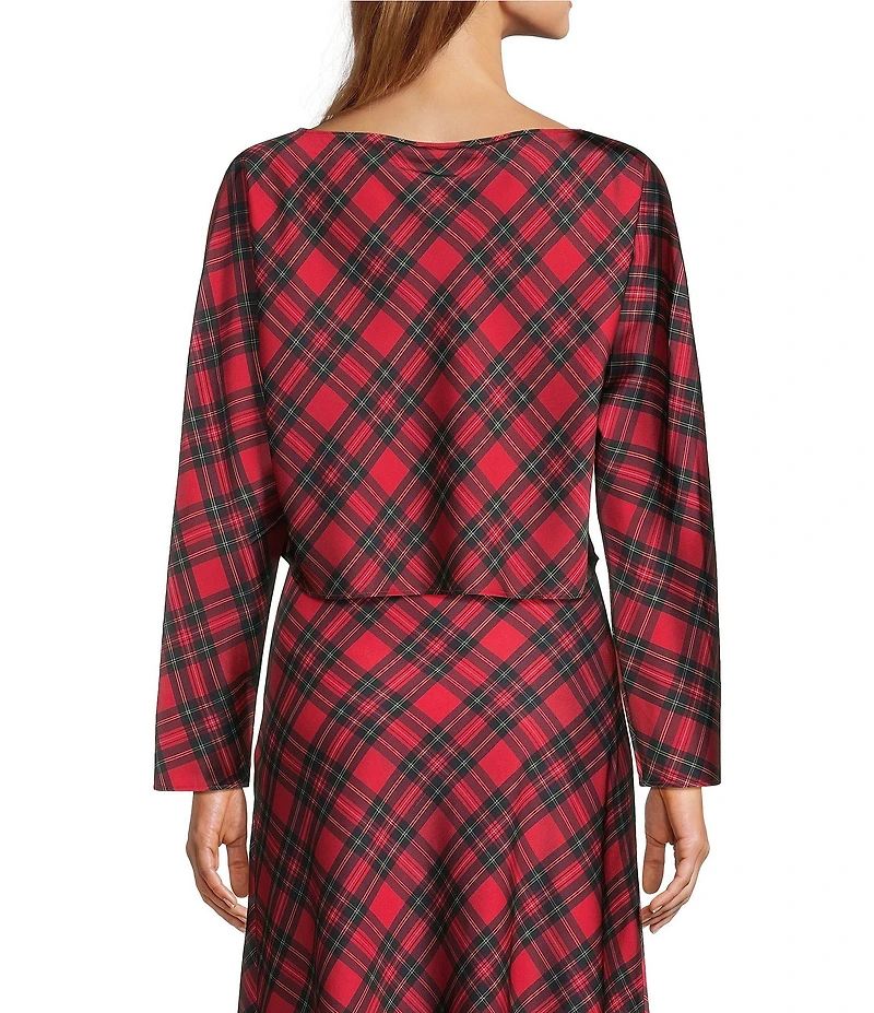 Antonio Melani Blyss Plaid Boat Neck Long Sleeve Coordinating Satin Blouse