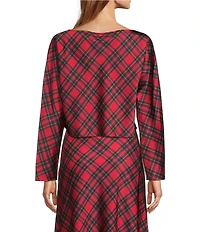 Antonio Melani Blyss Plaid Boat Neck Long Sleeve Coordinating Satin Blouse