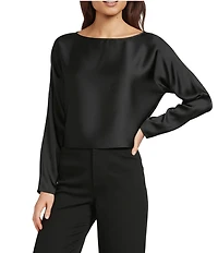 Antonio Melani Blyss Satin Long Sleeve Boat Neck Blouse