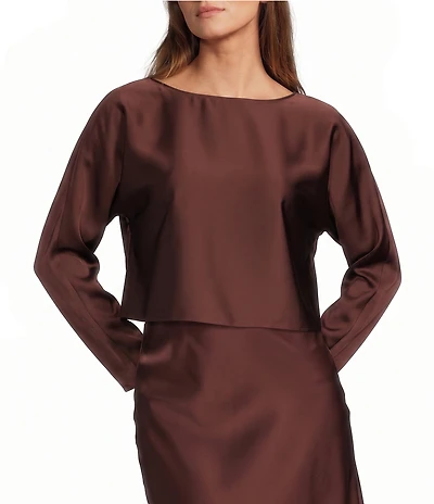 Antonio Melani Blyss Satin Long Sleeve Boat Neck Blouse