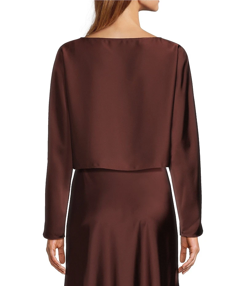 Antonio Melani Blyss Satin Long Sleeve Boat Neck Blouse