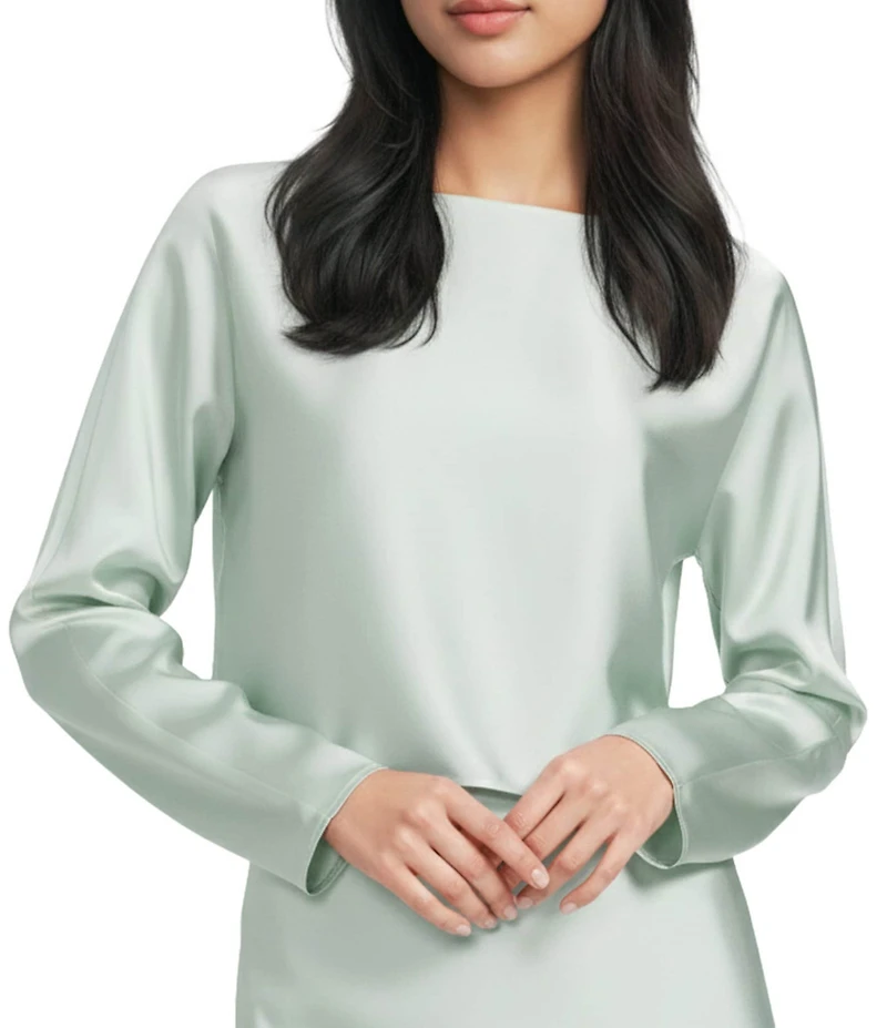 Antonio Melani Blyss Satin Long Sleeve Boat Neck Blouse
