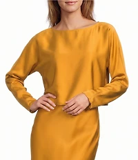 Antonio Melani Blyss Satin Long Sleeve Boat Neck Blouse