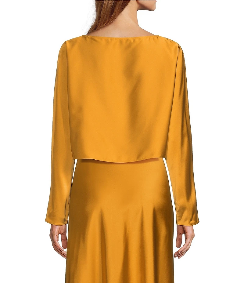 Antonio Melani Blyss Satin Long Sleeve Boat Neck Blouse