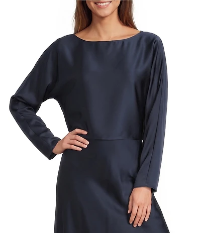 Antonio Melani Blyss Satin Long Sleeve Boat Neck Blouse