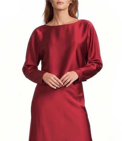 Antonio Melani Blyss Satin Long Sleeve Boat Neck Blouse