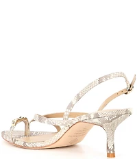 Antonio Melani Blythe Snake Print Leather Toe Loop Hardware Slingback Dress Sandals