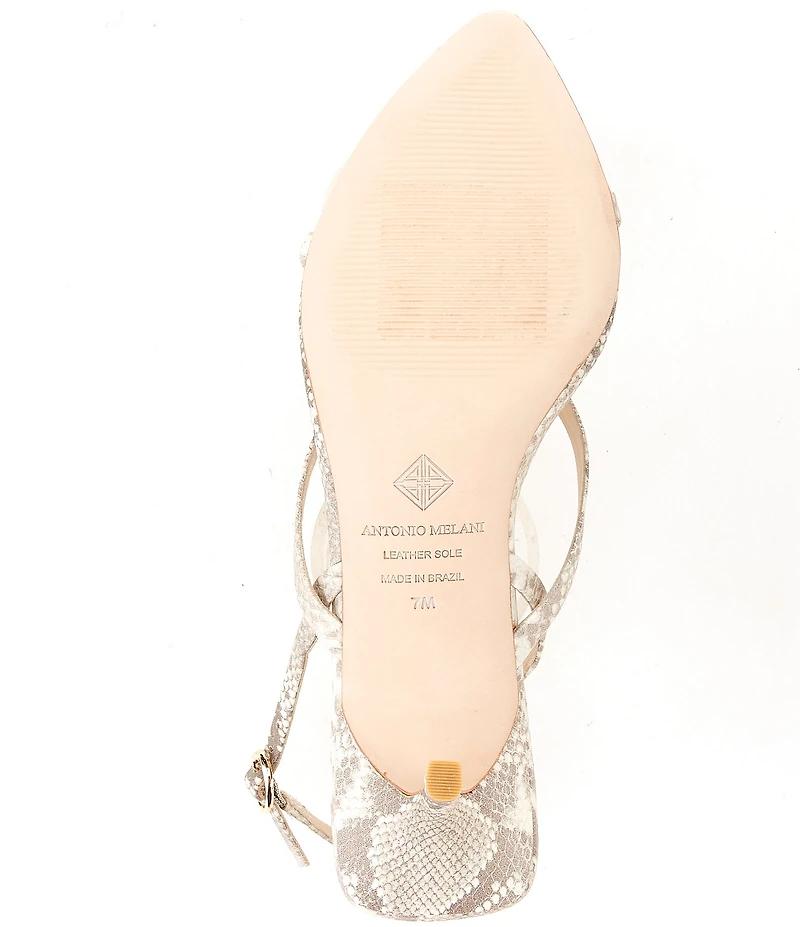 Antonio Melani Blythe Snake Print Leather Toe Loop Hardware Slingback Dress Sandals