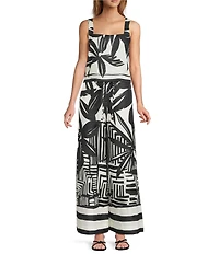 Antonio Melani Brandy Palm Printed Linen Square Neck Sleeveless Coordinating Blouse