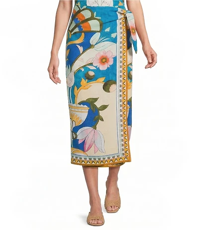 Antonio Melani Brea Art Deco Print Crinkle Crepe High Rise Wrap Coordinating Maxi Skirt