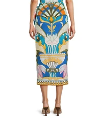 Antonio Melani Brea Art Deco Print Crinkle Crepe High Rise Wrap Coordinating Maxi Skirt