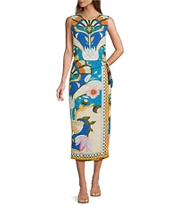 Antonio Melani Brea Art Deco Print Crinkle Crepe High Rise Wrap Coordinating Maxi Skirt