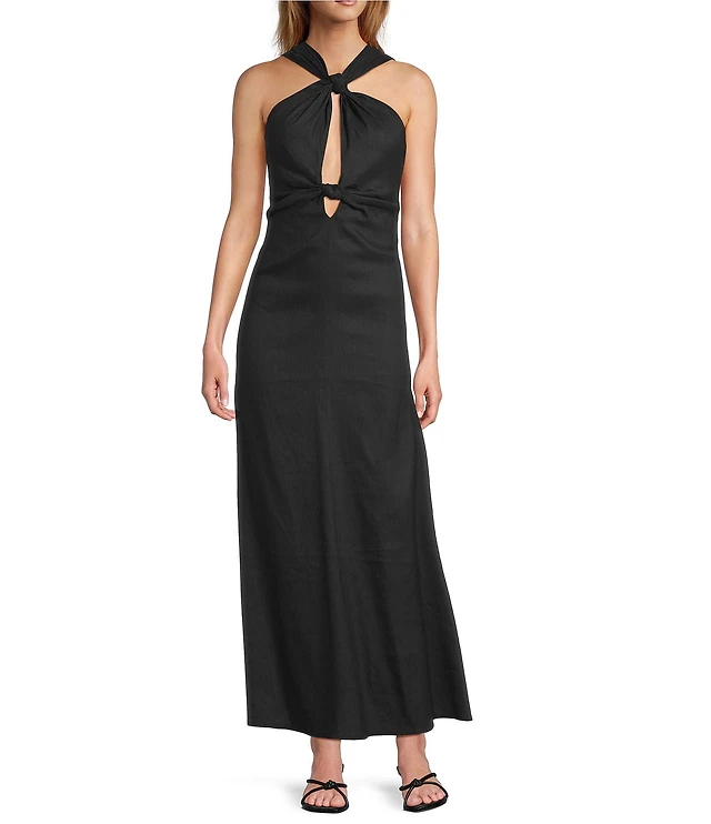 Antonio Melani Bronwyn Linen Blend Halter Neck Sleeveless A-Line Maxi Dress  at Hamilton Place in Chattanooga, TN