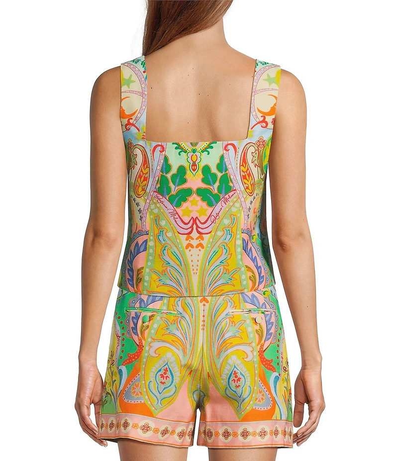 Antonio Melani Brooks Printed Coordinating Linen Square Neck Sleeveless Blouse