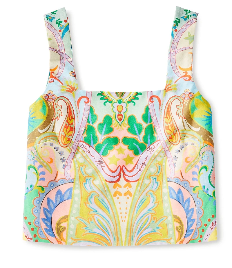 Antonio Melani Brooks Printed Coordinating Linen Square Neck Sleeveless Blouse