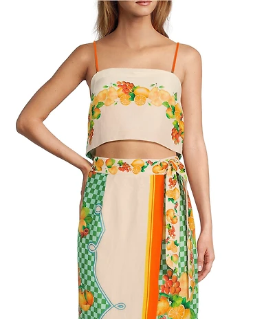 Antonio Melani Coordinating Callista Linen Blend Fruit Printed Square Neck Sleeveless Blouse