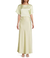 Antonio Melani Cara Satin Boat Neck Short Sleeve Blouse