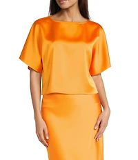 Antonio Melani Cara Satin Boat Neck Short Sleeve Blouse