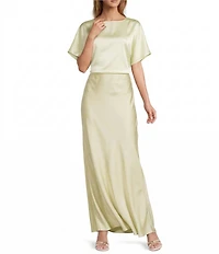 Antonio Melani Cara Satin Boat Neck Short Sleeve Blouse