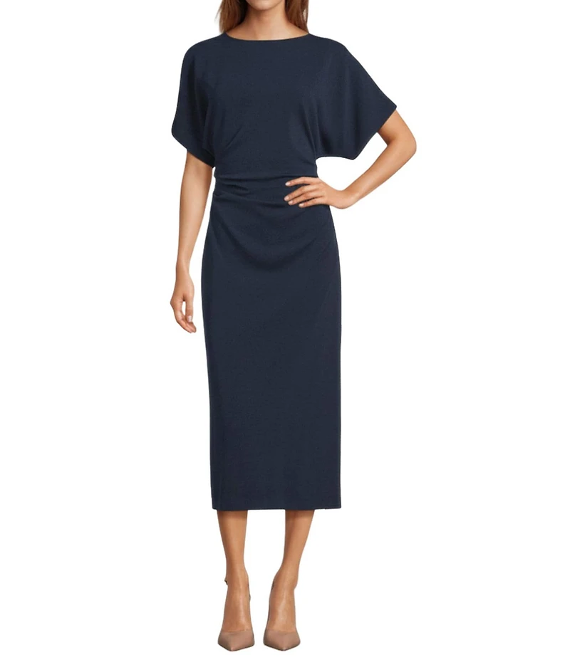 Antonio Melani Carter Short Sleeve Crew Neck Crepe Sheath Midi Drees