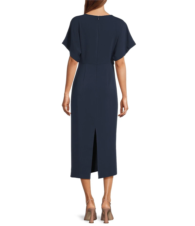 Antonio Melani Carter Short Sleeve Crew Neck Crepe Sheath Midi Drees
