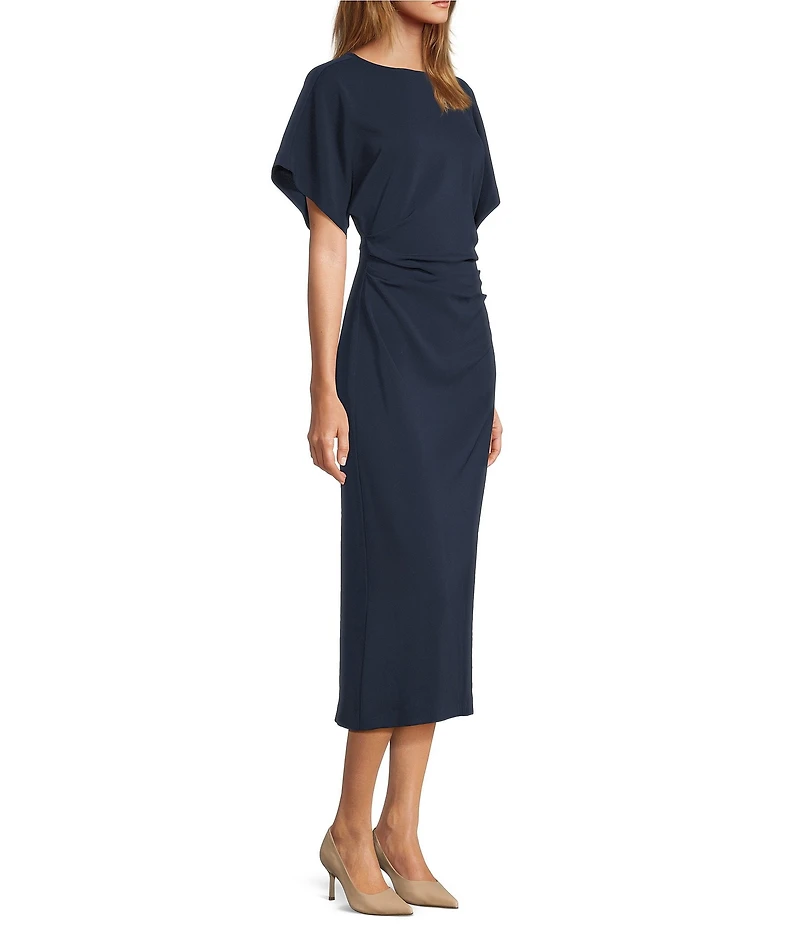 Antonio Melani Carter Short Sleeve Crew Neck Crepe Sheath Midi Drees