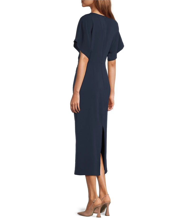 Antonio Melani Carter Short Sleeve Crew Neck Crepe Sheath Midi Drees