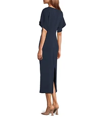 Antonio Melani Carter Short Sleeve Crew Neck Crepe Sheath Midi Drees