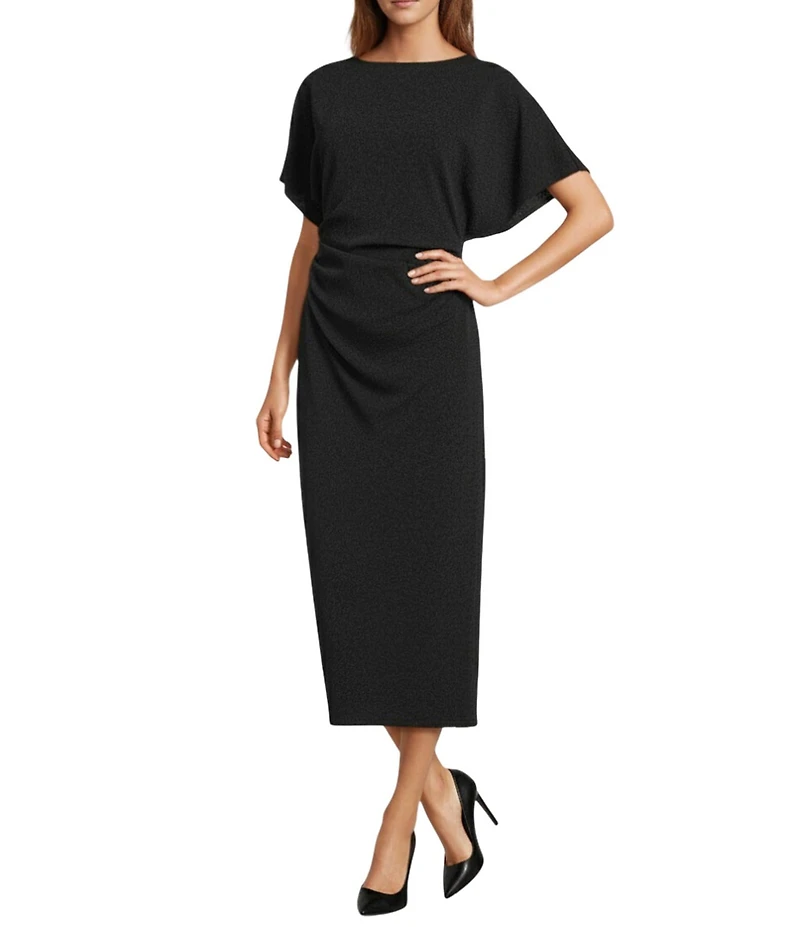 Antonio Melani Carter Short Sleeve Crew Neck Crepe Sheath Midi Drees