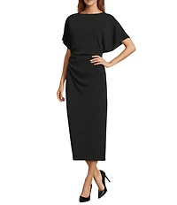 Antonio Melani Carter Short Sleeve Crew Neck Crepe Sheath Midi Drees