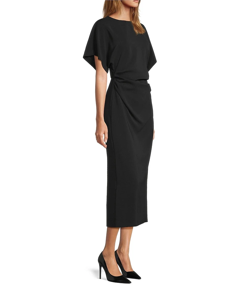 Antonio Melani Carter Short Sleeve Crew Neck Crepe Sheath Midi Drees