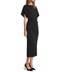 Antonio Melani Carter Short Sleeve Crew Neck Crepe Sheath Midi Drees