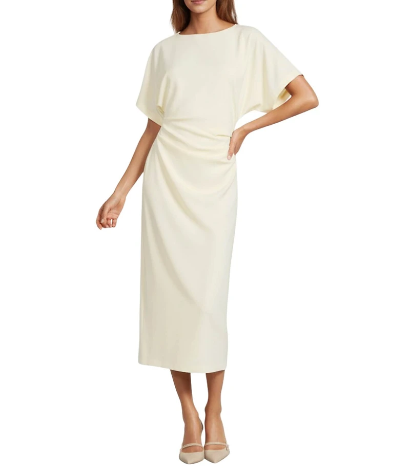 Antonio Melani Carter Short Sleeve Crew Neck Crepe Sheath Midi Drees